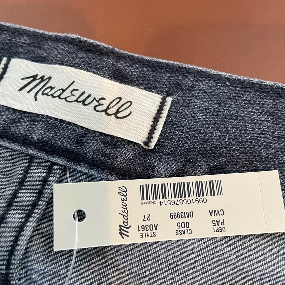 Madewell midi denim skirt with tags in a gray/ charcoal color